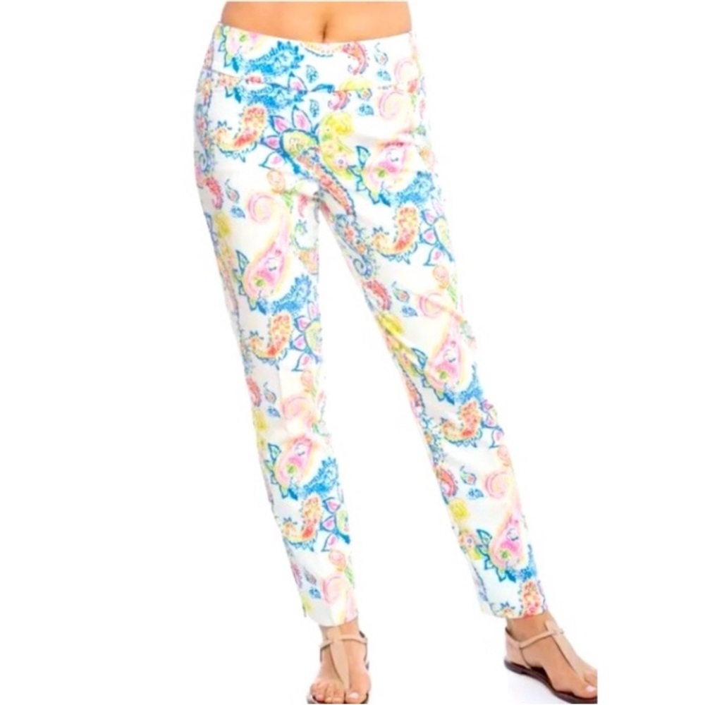 IBKUL Sharon White Multi Paisley Golf Ankle Pants Size 10 - Picture 2 of 10